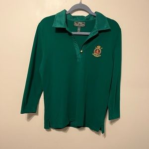 Lauren Ralph Lauren active green crop sleeve polo with polo crest